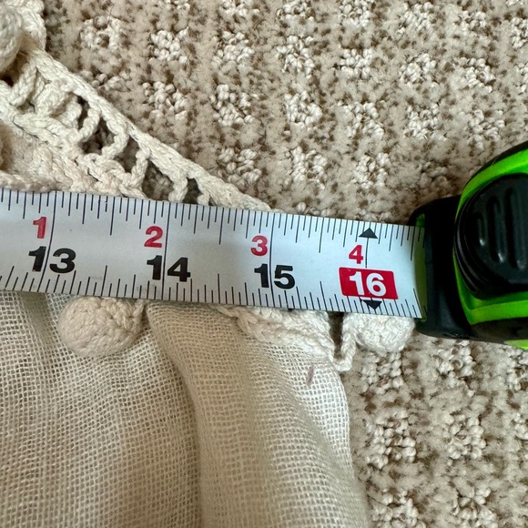 ANTHROPOLOGIE cream, linen, crocheted top with pom poms is lined and lovely. - Picture 9 of 16